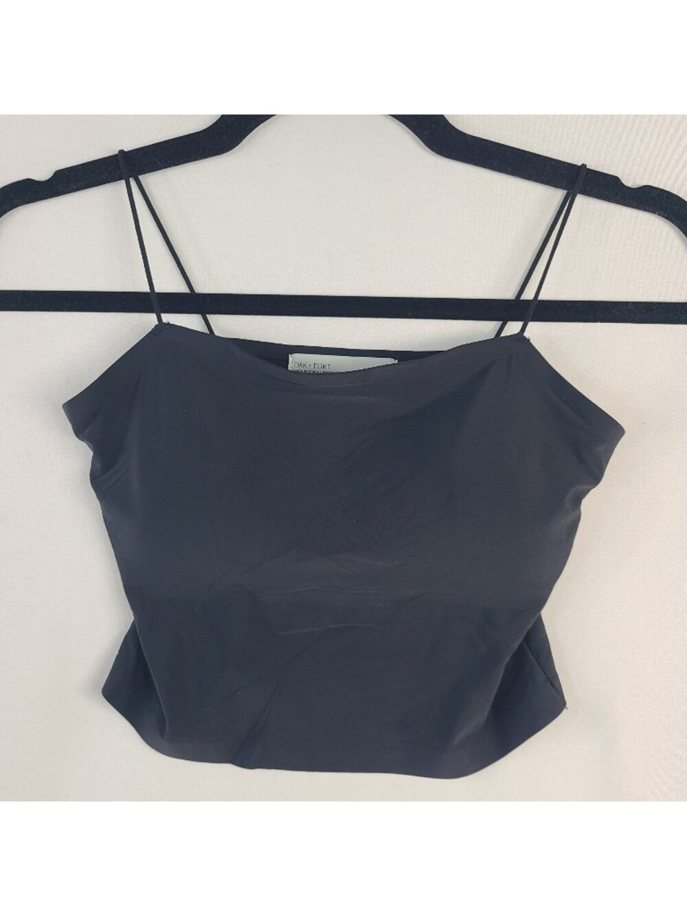 Oak + Fort Womens Black Spaghetti Strap Crop Top S Polyester